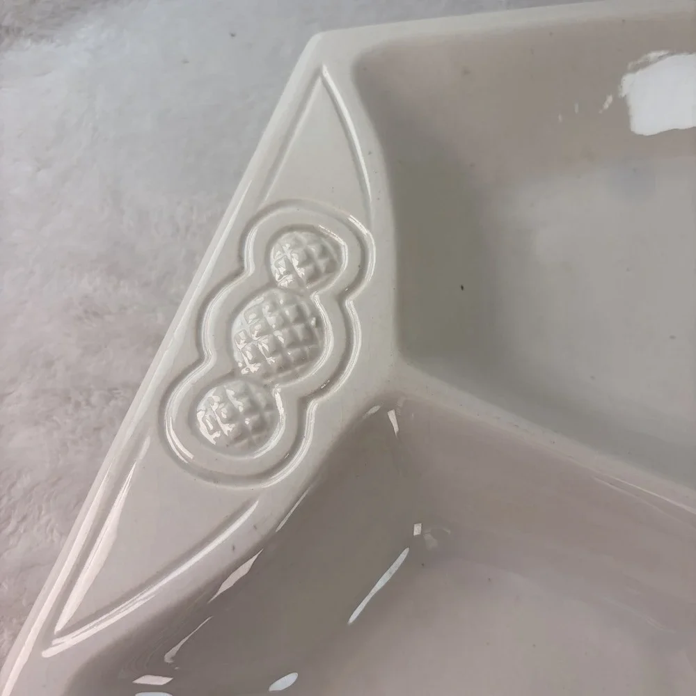 Vintage 60s California Pottery White Hexagon Divided Serving Dish L 204 MCM USA